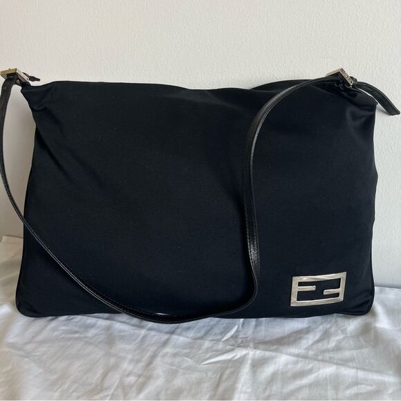 Fendi Handbags - FENDI Black Fendissimma Baguette Hobo Neoprene Zucca Shoulder Bag